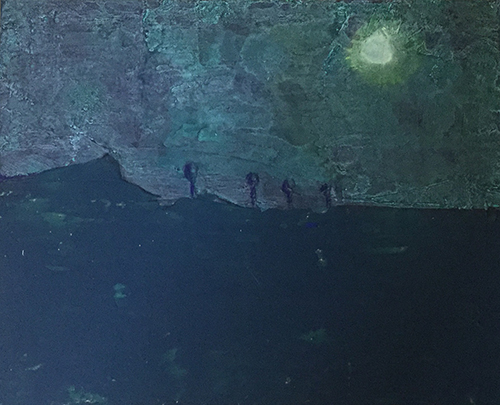 月夜を行く家族の絵です